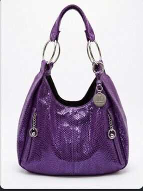 🔥😍 JLO Jennifer Lopez Purple Metallic Snakeskin Satchel Hobo Shoulder Bag